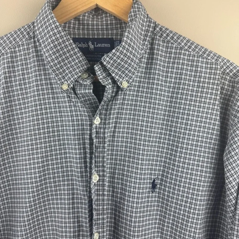 Ralph Lauren Yarmouth Mens 17-34 Navy White Micro Check Cotton Button Down Shirt